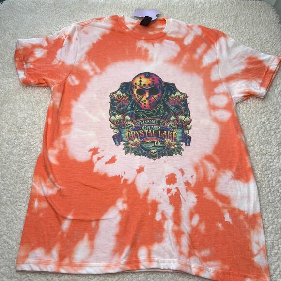 Welcome to Camp Crystal Lake Orange Bleached Tee Medium - Picture 2 of 5